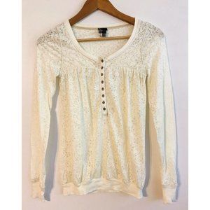 Free People Womens XS Ivory Cream Light Sheer Ling Sleeve Top